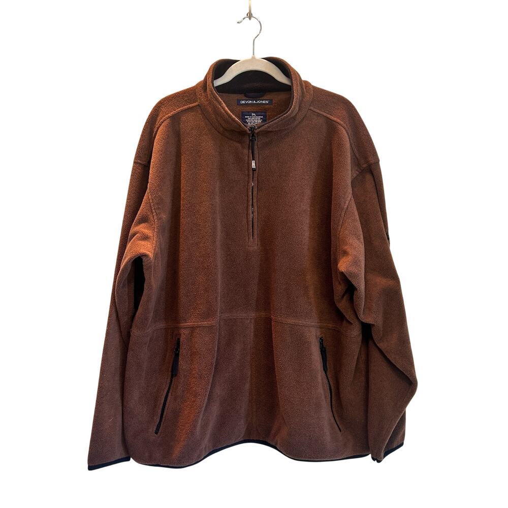Devon & Jones Sweater Mens 2XL Brown Bristol 1/2 Zip Fleece Jacket Pullover